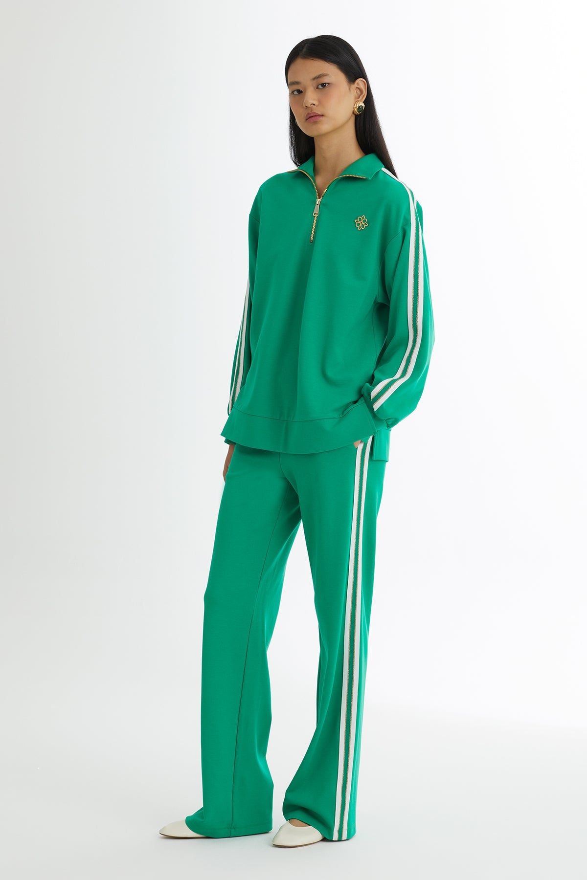 Knit-Detail Top and Pants Sweatshirt Set