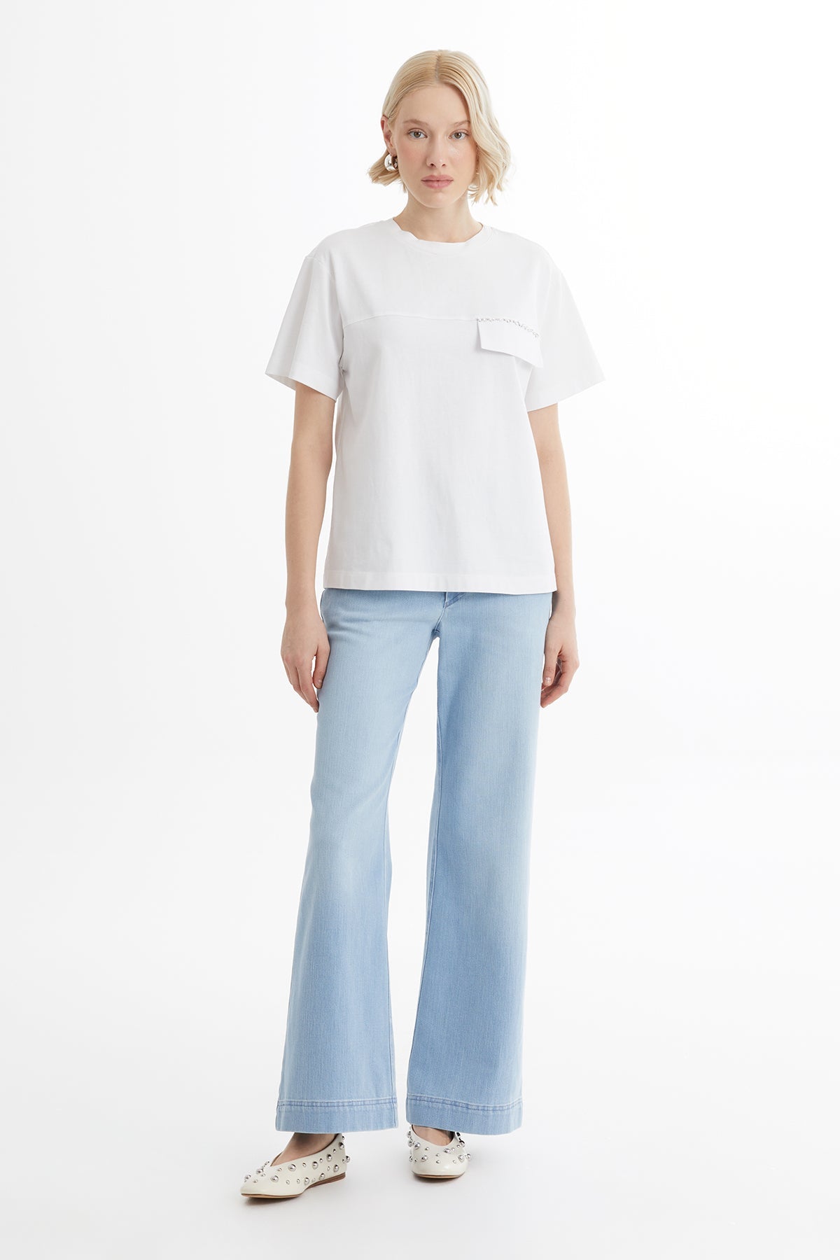 T-Shirt with Beaded Pocket Flap Detail