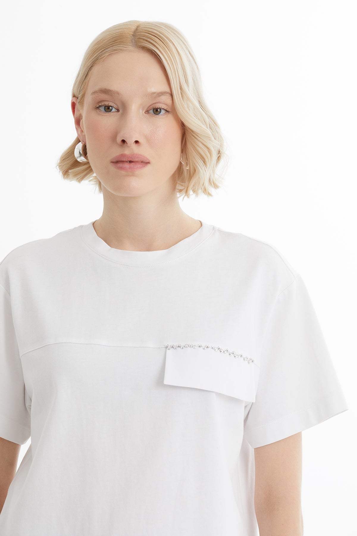 T-Shirt with Beaded Pocket Flap Detail