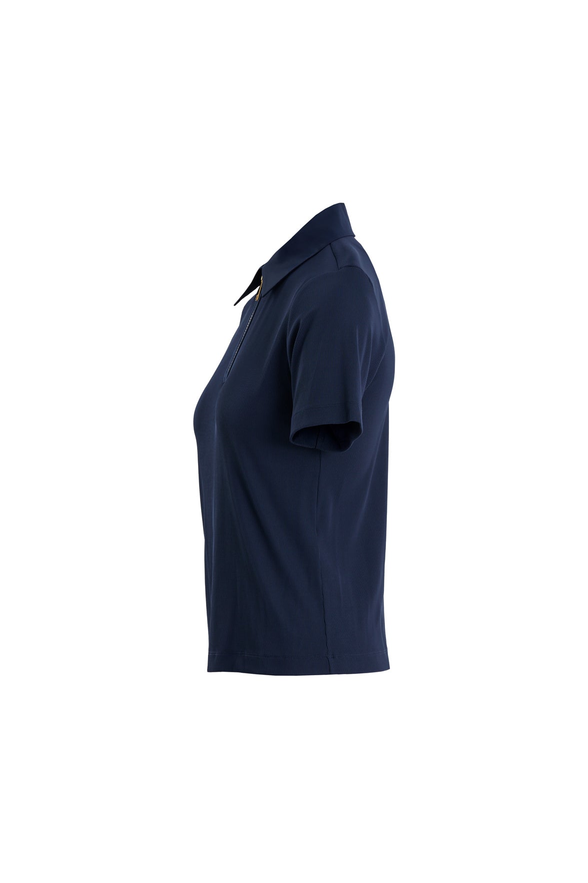 Dark Navy Zip-Front Short Sleeve Blouse