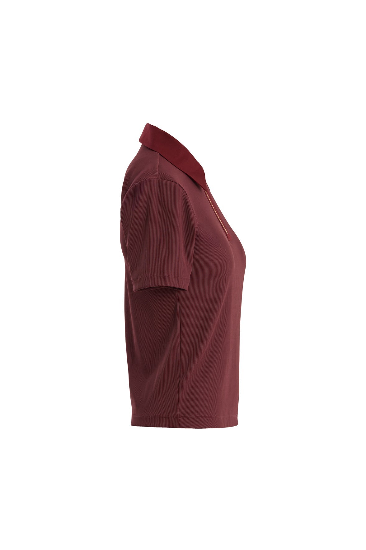 Red Zip-Front Short Sleeve Blouse