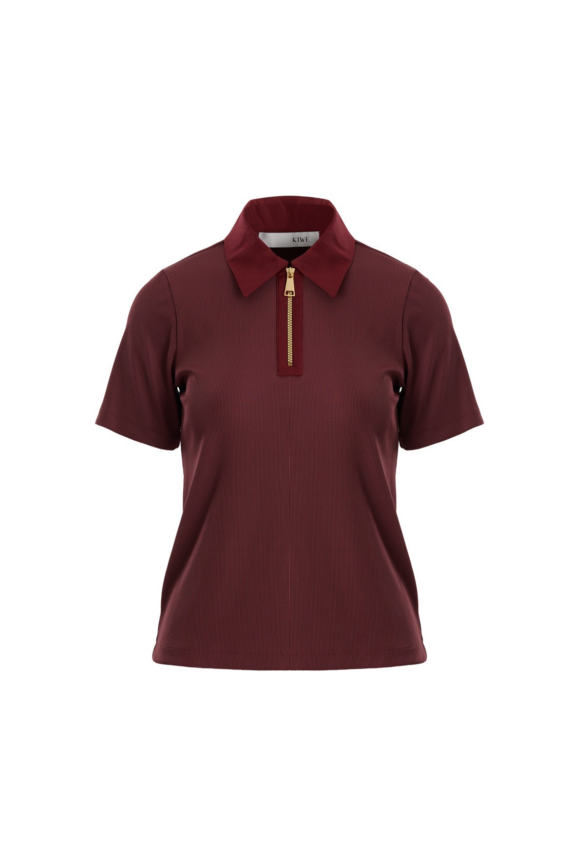 Red Zip-Front Short Sleeve Blouse