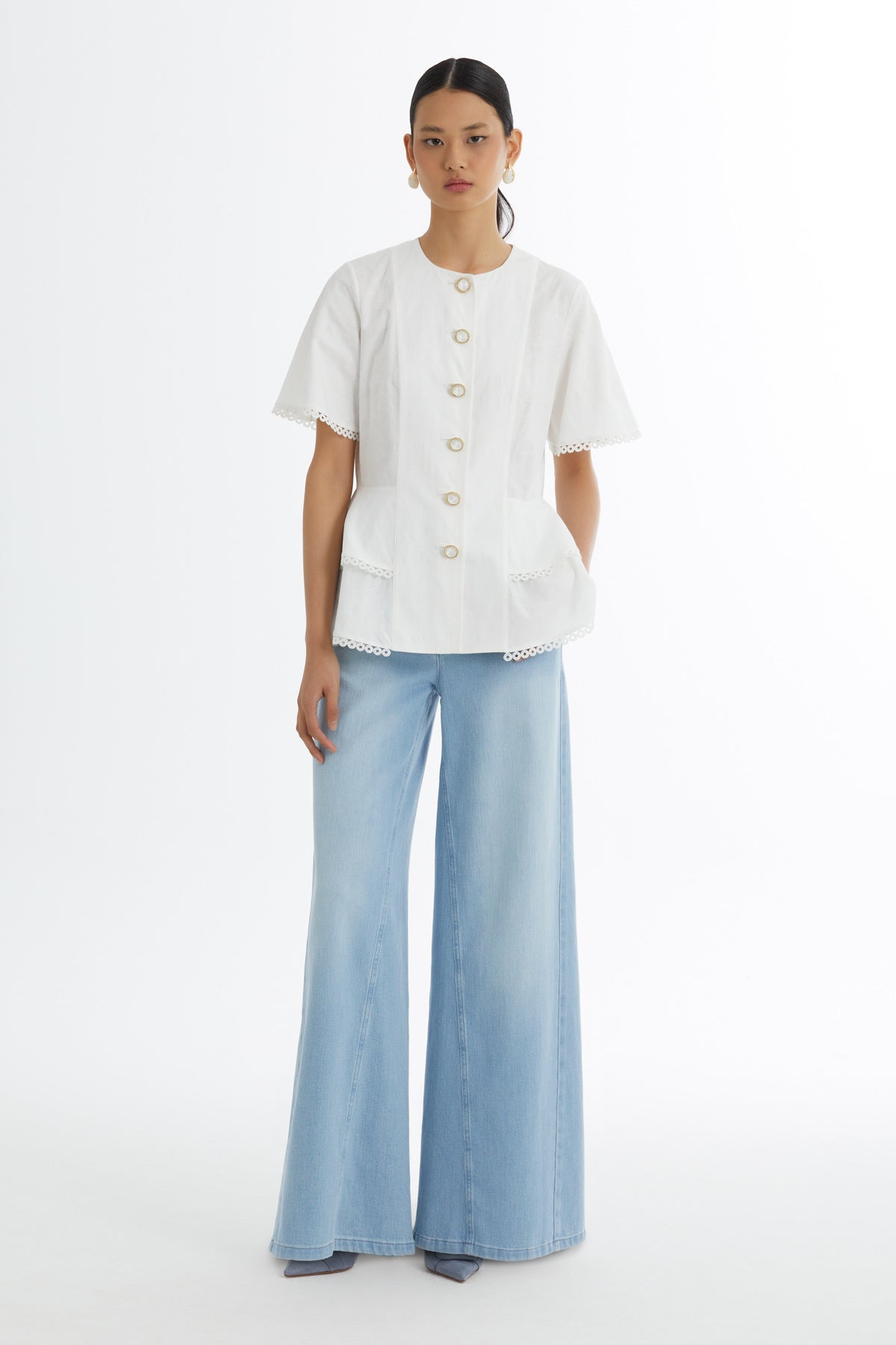Flounce Button-Closure Blouse